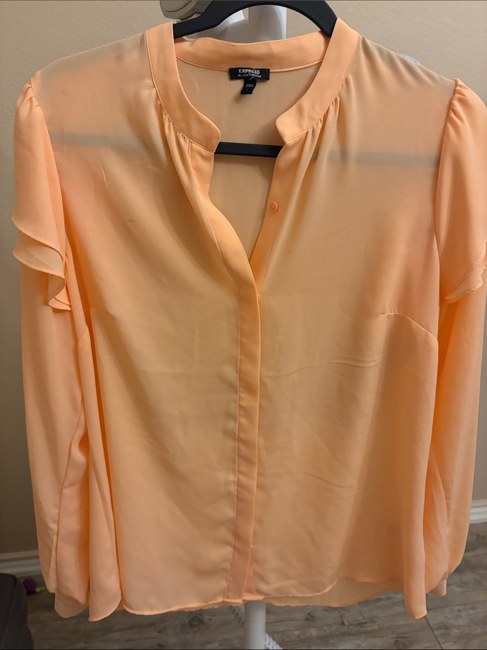 Express Peach Blouse in Soft Apricot - Women's Long Sleeve V-Neck